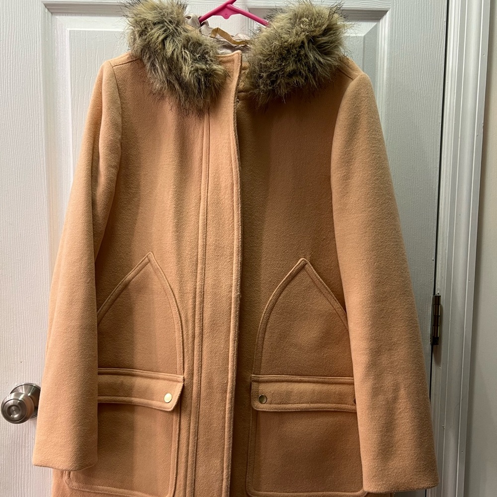 J Crew Factory Vail Parka Coat in Blush with Faux Fur Collar 14
